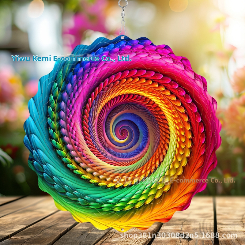 Διασυνοριακό εργοστάσιο απευθείας 3D περιστρεφόμενο κουδούνι ανέμου σε χρώμα περιστρεφόμενου ανέμου σε μεταλλική κρεμαστή διακόσμηση κήπου αυλής