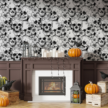 Piiriülene Halloweeni skeletiga elutoa kooritav tapeet, eemaldatav veekindel renoveeritud taimeseina kleebis
