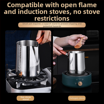 304 mastelio mažas pieno puodas su medine rankena mažas puodas maistinės kokybės didelės talpos aliejaus puodas gilinantis specialus aliejaus išleidimo pieno puodas