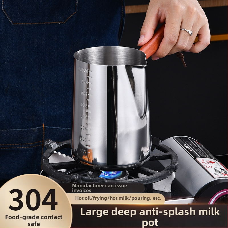 304 mastelio mažas pieno puodas su medine rankena mažas puodas maistinės kokybės didelės talpos aliejaus puodas gilinantis specialus aliejaus išleidimo pieno puodas