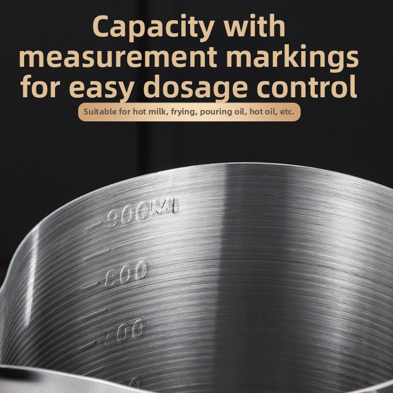 Малка тенджера за мляко с мащаб 304 с дървена дръжка, малка тенджера, хранителен клас, голям капацитет, тенджера за олио, задълбочаваща се, специална тенджера за мляко, изтичане на масло