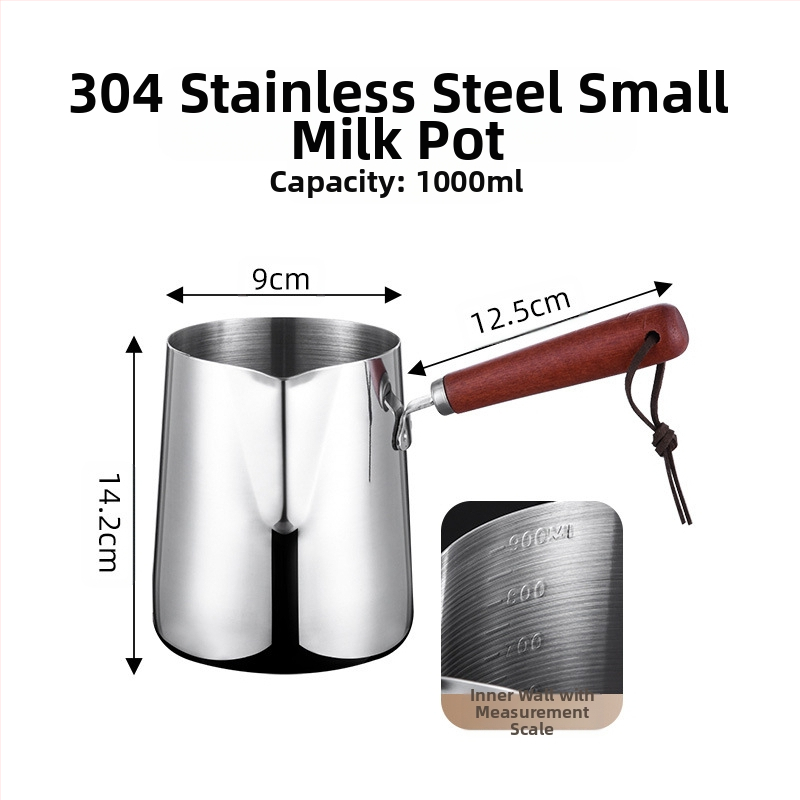 304 mastelio mažas pieno puodas su medine rankena mažas puodas maistinės kokybės didelės talpos aliejaus puodas gilinantis specialus aliejaus išleidimo pieno puodas