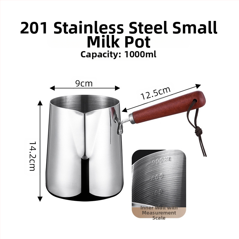 304 mastelio mažas pieno puodas su medine rankena mažas puodas maistinės kokybės didelės talpos aliejaus puodas gilinantis specialus aliejaus išleidimo pieno puodas