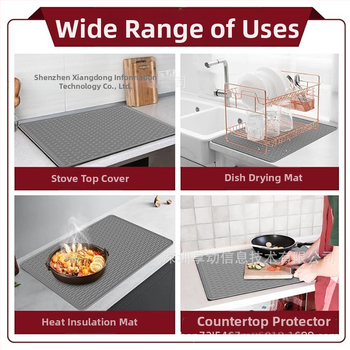 Sandėlyje yra naujas daugiafunkcis viryklės kilimėlis, stalviršio baro apsauginis kilimėlis, aukštai temperatūrai atsparus šilumos izoliacinis puodų kilimėlis, virtuvės nusausinimo kilimėlis