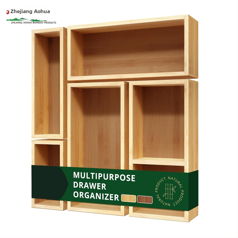 Bambusový úložný box na stôl so zásuvkami, úložný box na artefakty do domácnosti, úložný box na kuchynský riad a prepravku.