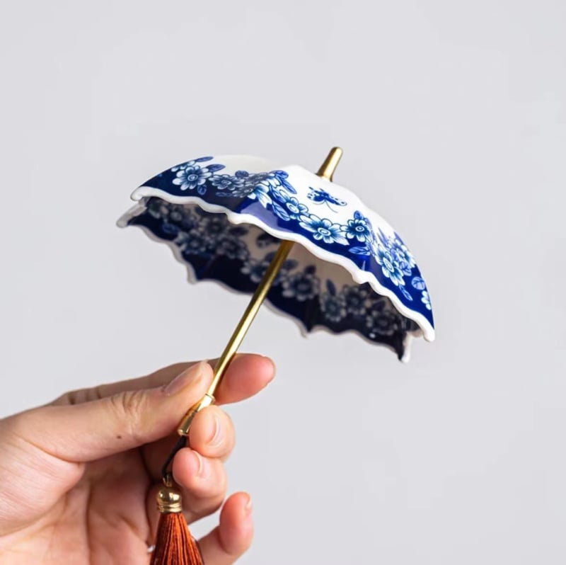 Filtru de ceai ceramic, filtru de ceai, umbrelă albastră și albă creativă, accesorii pentru ceremonia ceaiului, masa de ceai, decorațiuni pentru masa de ceai