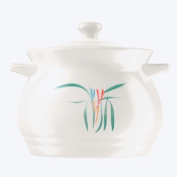 Didelis baltas porcelianinis puodas, atsparus aukštai temperatūrai, tinka dujinėms viryklėms, idealiai tinka vištienai ir mėsai troškinti, košei virti, taip pat didelės talpos sriubai, specialiai sukurtas sausam degimui.