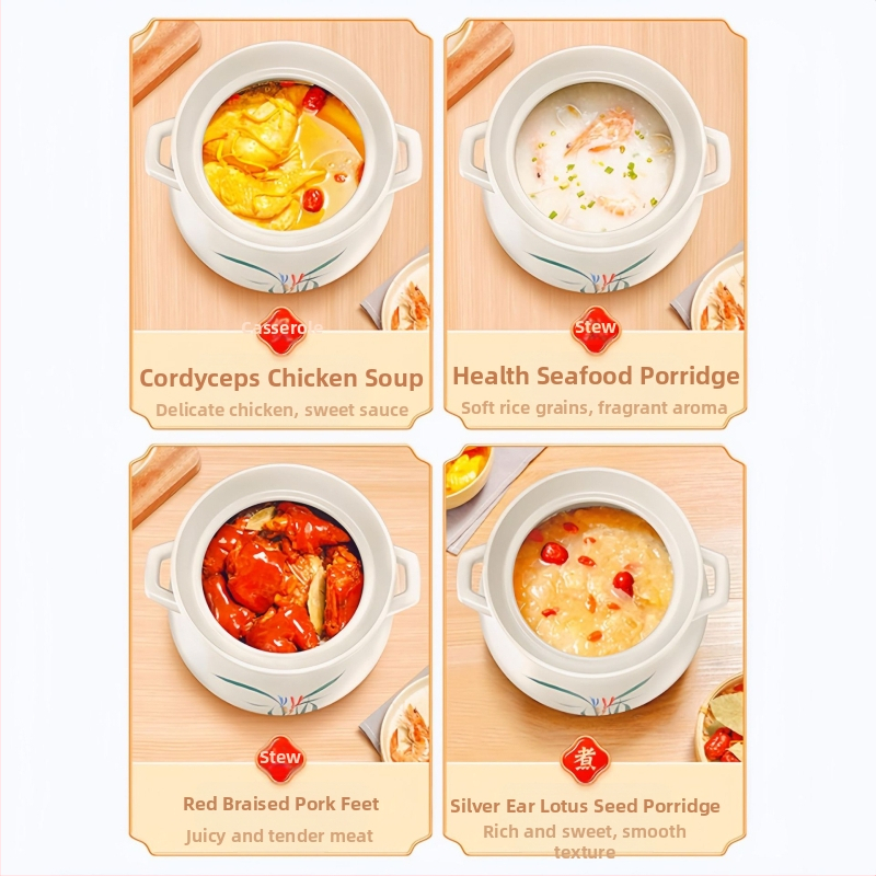 Голяма бяла порцеланова тенджера, устойчива на високи температури, подходяща за газови котлони, идеална за задушаване на пилешко и месо, варене на каша и тенджера с голям капацитет за супа, специално проектирана за сухо горене