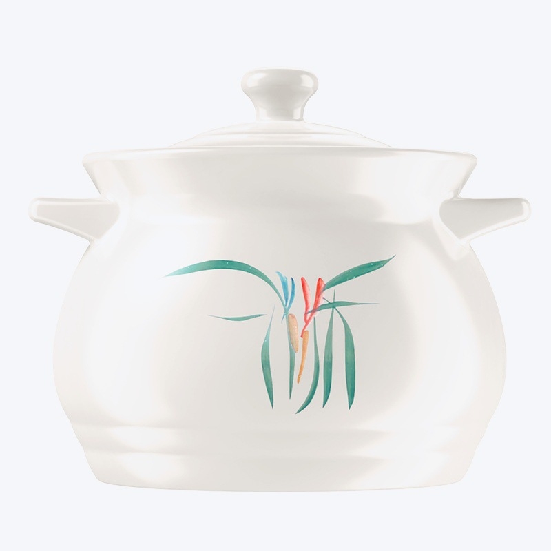 Didelis baltas porcelianinis puodas, atsparus aukštai temperatūrai, tinka dujinėms viryklėms, idealiai tinka vištienai ir mėsai troškinti, košei virti, taip pat didelės talpos sriubai, specialiai sukurtas sausam degimui.