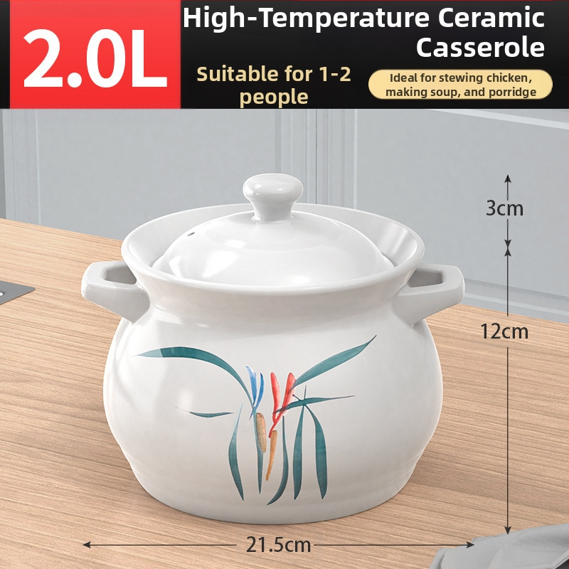 Didelis baltas porcelianinis puodas, atsparus aukštai temperatūrai, tinka dujinėms viryklėms, idealiai tinka vištienai ir mėsai troškinti, košei virti, taip pat didelės talpos sriubai, specialiai sukurtas sausam degimui.