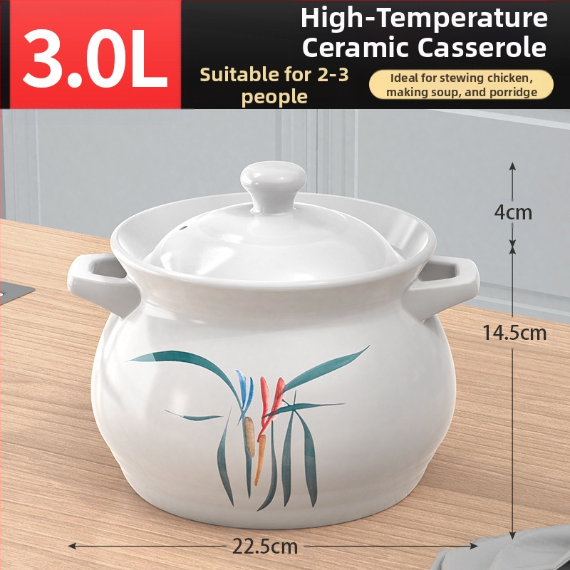 Didelis baltas porcelianinis puodas, atsparus aukštai temperatūrai, tinka dujinėms viryklėms, idealiai tinka vištienai ir mėsai troškinti, košei virti, taip pat didelės talpos sriubai, specialiai sukurtas sausam degimui.