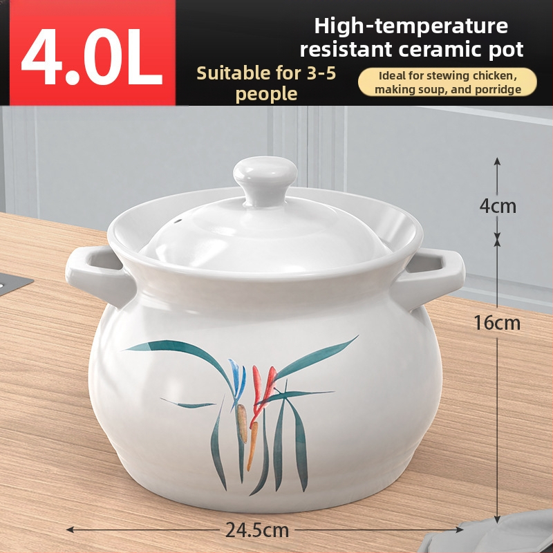 Didelis baltas porcelianinis puodas, atsparus aukštai temperatūrai, tinka dujinėms viryklėms, idealiai tinka vištienai ir mėsai troškinti, košei virti, taip pat didelės talpos sriubai, specialiai sukurtas sausam degimui.