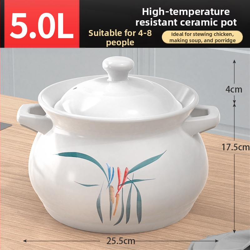 Didelis baltas porcelianinis puodas, atsparus aukštai temperatūrai, tinka dujinėms viryklėms, idealiai tinka vištienai ir mėsai troškinti, košei virti, taip pat didelės talpos sriubai, specialiai sukurtas sausam degimui.