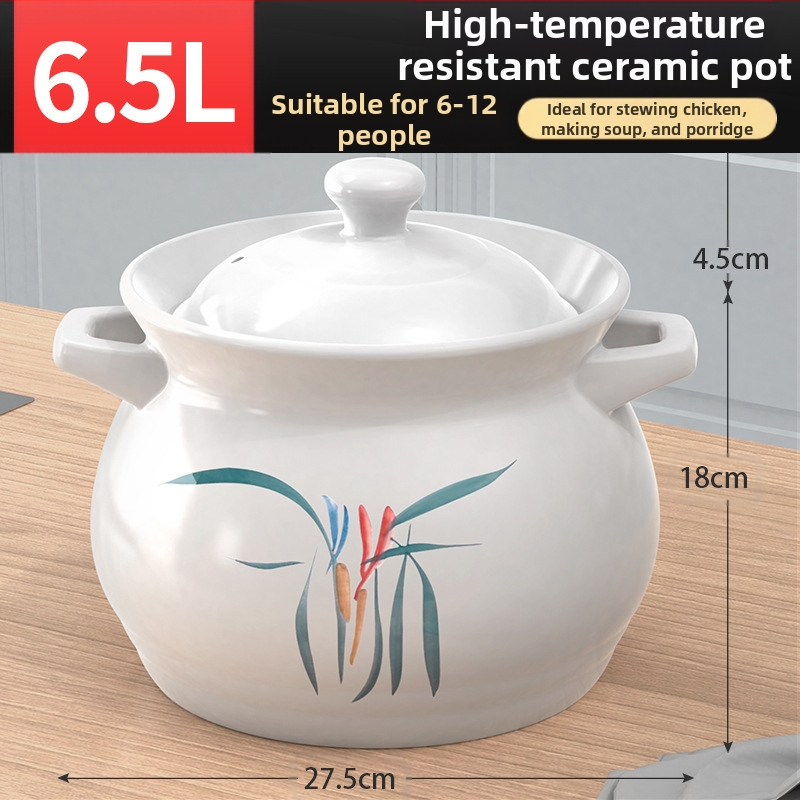 Didelis baltas porcelianinis puodas, atsparus aukštai temperatūrai, tinka dujinėms viryklėms, idealiai tinka vištienai ir mėsai troškinti, košei virti, taip pat didelės talpos sriubai, specialiai sukurtas sausam degimui.