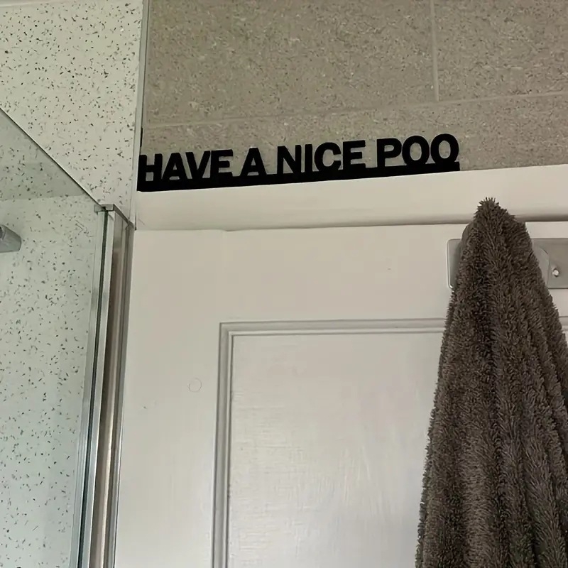 1 placă de ușă la modă „HAVE A NICE POO” (Fă o cacă frumoasă) semn de perete din lemn de înaltă calitate cu raft