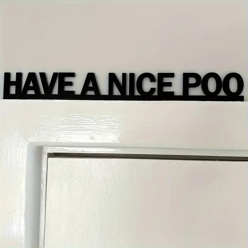 1 placă de ușă la modă „HAVE A NICE POO” (Fă o cacă frumoasă) semn de perete din lemn de înaltă calitate cu raft