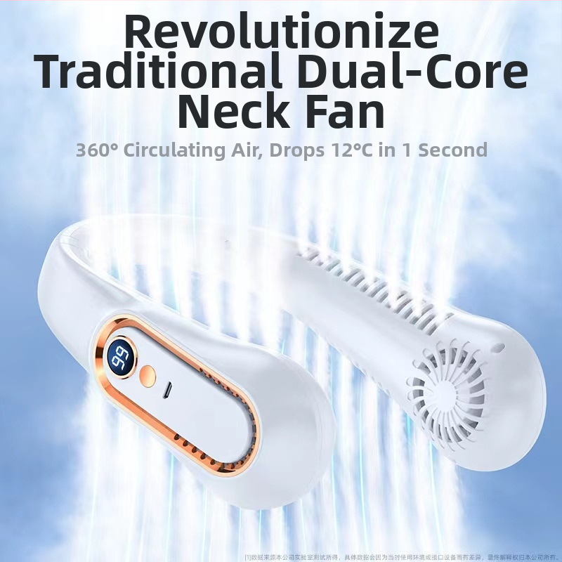D03 Висококачествен акумулаторен вентилатор с пет скорости, цифров дисплей, мързелив, висящ на врата, преносим, безшумен, супер дълъг живот на батерията