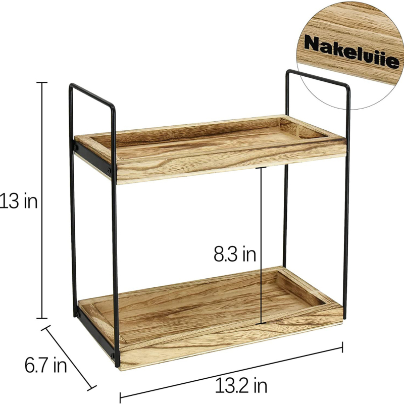 Puidust lauaarvuti kahekihiline hoiuriiul rauast vannitoa majapidamise mitmeotstarbeline köögi hoiuriiul põrandalauale maitseainete riiul