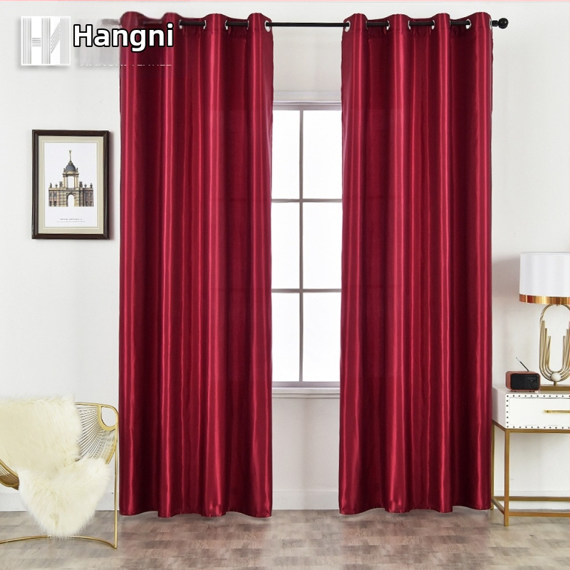 Špeciálne obojstranné lesklé saténové polozatemňovacie záclony s cezhraničným povrchom, tenké saténové záclony s domácou úpravou, záclony v čisto farebných farbách