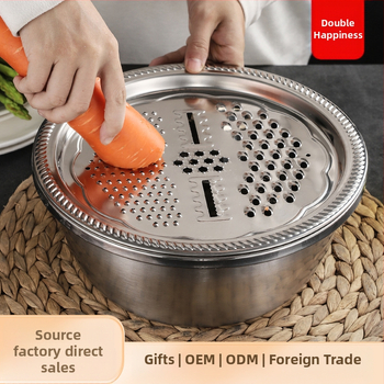 Tiesiogiai iš gamyklos tiekiamas nerūdijančio plieno daugiafunkcis trijų dalių ryžių tarkų rinkinys „Amoy“ ryžių sietas, virtuvės kriauklė ir praustuvas.