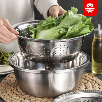 Tiesiogiai iš gamyklos tiekiamas nerūdijančio plieno daugiafunkcis trijų dalių ryžių tarkų rinkinys „Amoy“ ryžių sietas, virtuvės kriauklė ir praustuvas.