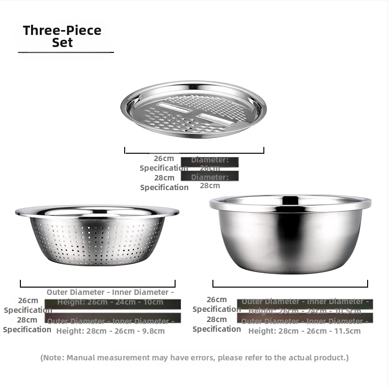 Tiesiogiai iš gamyklos tiekiamas nerūdijančio plieno daugiafunkcis trijų dalių ryžių tarkų rinkinys „Amoy“ ryžių sietas, virtuvės kriauklė ir praustuvas.