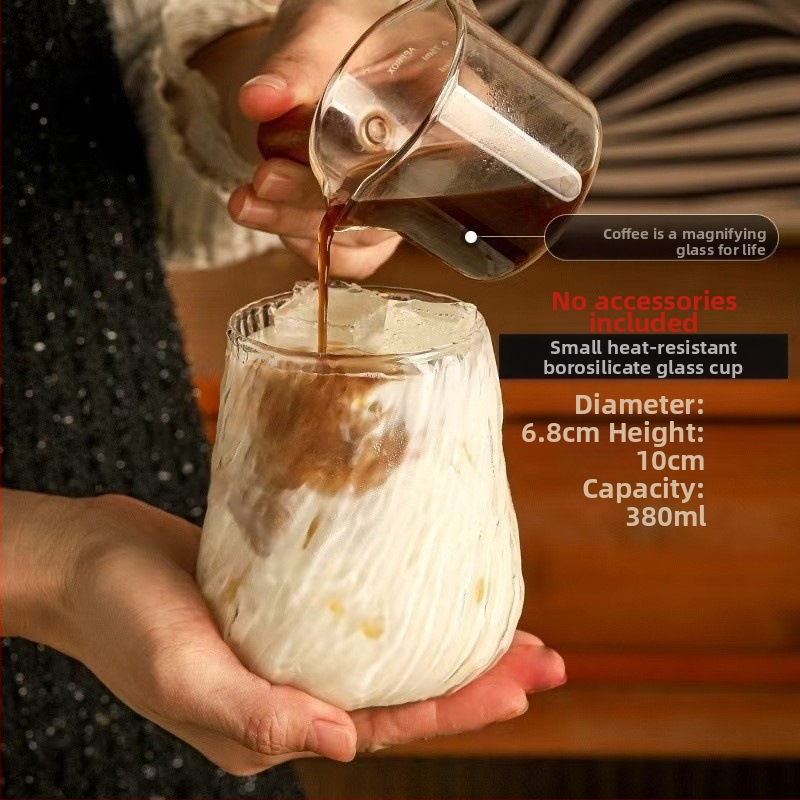 Buitinis borosilikatinis kavos puodelis su didele talpa lediniu amerikietišku latte puodeliu, permatomo žievės rašto stikliniu šalto gėrimo vandens puodeliu