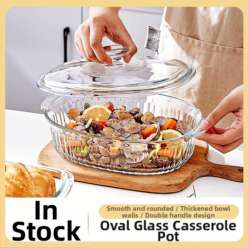 Високо боросиликатно стъкло, овално прозрачно вертикално шарено перлено памучно пакетче с капак, кристално гърне, домакински кухненски принадлежности, тенджера за супа