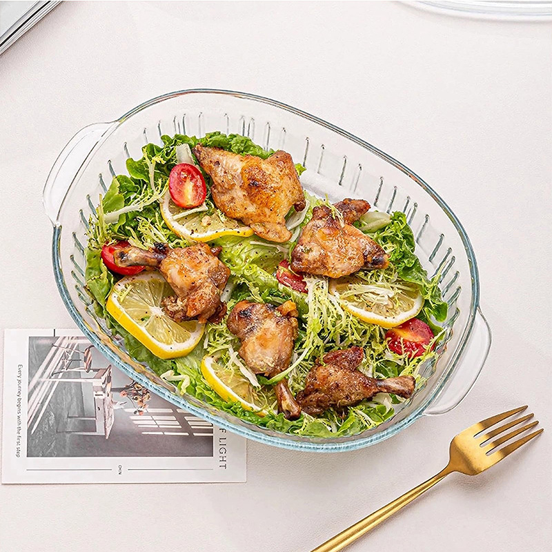 Magas boroszilikát üveg ovális átlátszó függőleges mintázatú gyöngy pamut csomagolás fedéllel kristály edény háztartási konyhai kellékek leveses edény