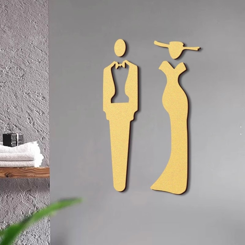 Αυτοκόλλητα οδηγιών μπάνιου, ακρυλικές πινακίδες πόρτας με παχύρρευστο σχέδιο, χρυσά στερεοφωνικά σχέδια, ασημένιες πινακίδες για ανδρικές και γυναικείες τουαλέτες