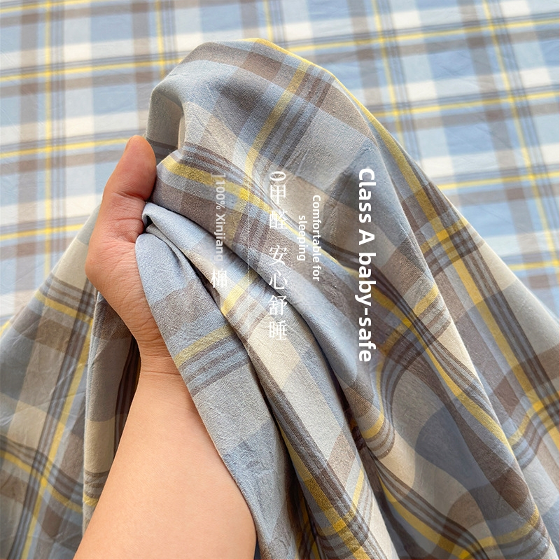 „Good 100“ grynos medvilnės paklodės be rašto, languotas, trijų dalių bendrabučio medvilninis pagalvės užvalkalų komplektas, A klasės, skalbta medvilnė motinai ir kūdikiui.