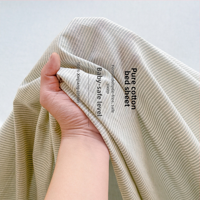 „Good 100“ grynos medvilnės paklodės be rašto, languotas, trijų dalių bendrabučio medvilninis pagalvės užvalkalų komplektas, A klasės, skalbta medvilnė motinai ir kūdikiui.