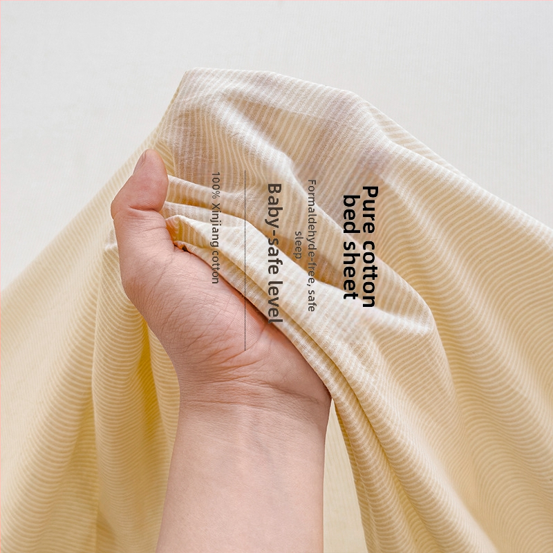 „Good 100“ grynos medvilnės paklodės be rašto, languotas, trijų dalių bendrabučio medvilninis pagalvės užvalkalų komplektas, A klasės, skalbta medvilnė motinai ir kūdikiui.