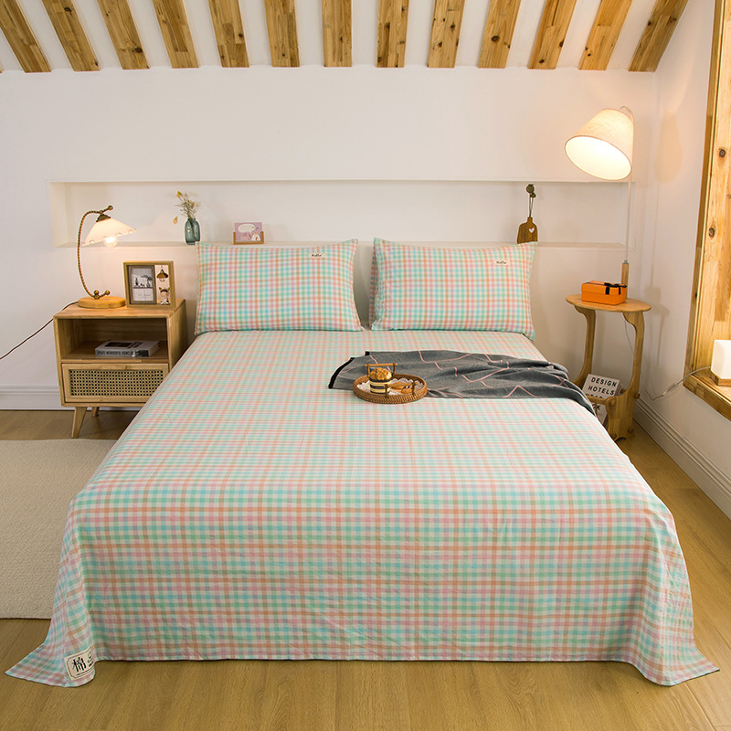 „Good 100“ grynos medvilnės paklodės be rašto, languotas, trijų dalių bendrabučio medvilninis pagalvės užvalkalų komplektas, A klasės, skalbta medvilnė motinai ir kūdikiui.