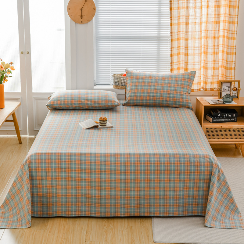 „Good 100“ grynos medvilnės paklodės be rašto, languotas, trijų dalių bendrabučio medvilninis pagalvės užvalkalų komplektas, A klasės, skalbta medvilnė motinai ir kūdikiui.