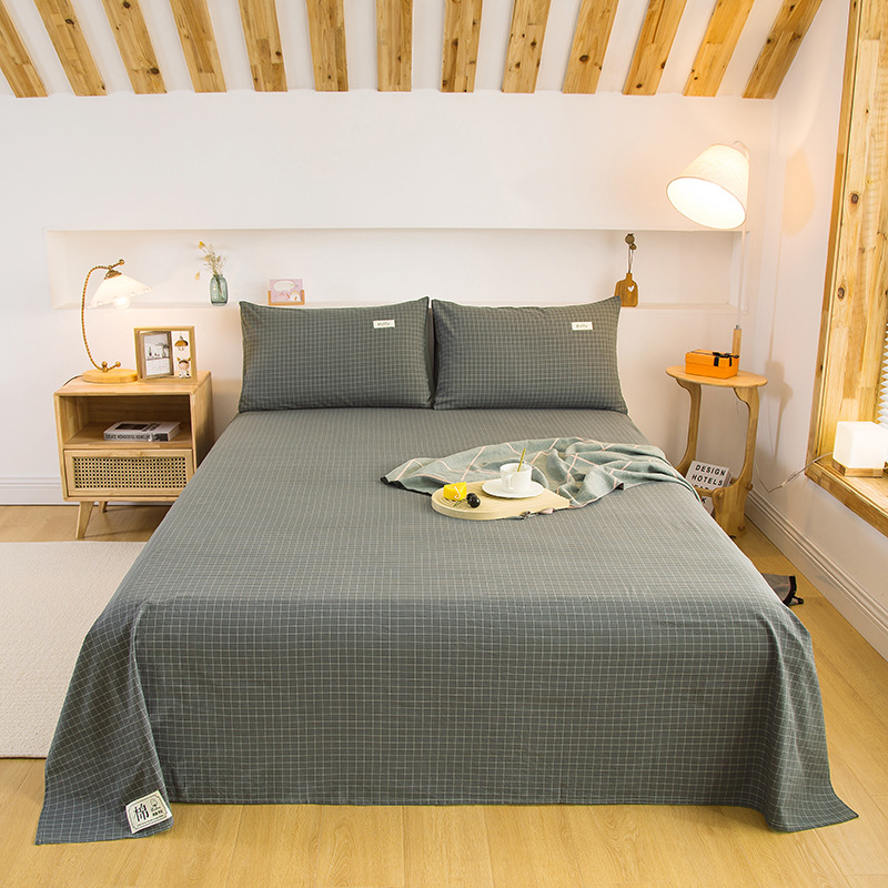 „Good 100“ grynos medvilnės paklodės be rašto, languotas, trijų dalių bendrabučio medvilninis pagalvės užvalkalų komplektas, A klasės, skalbta medvilnė motinai ir kūdikiui.