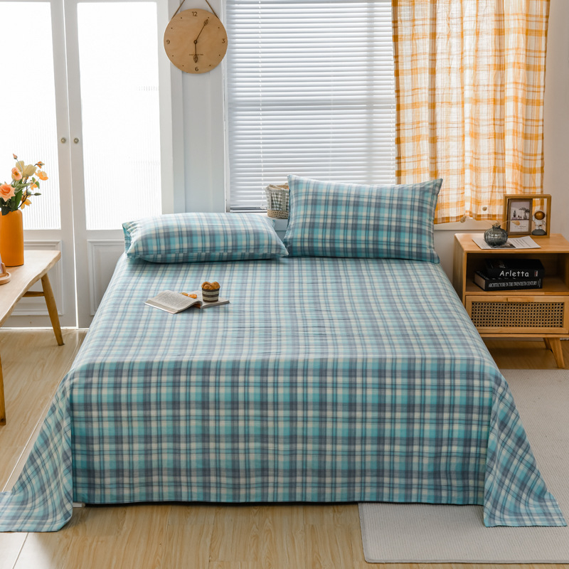 „Good 100“ grynos medvilnės paklodės be rašto, languotas, trijų dalių bendrabučio medvilninis pagalvės užvalkalų komplektas, A klasės, skalbta medvilnė motinai ir kūdikiui.