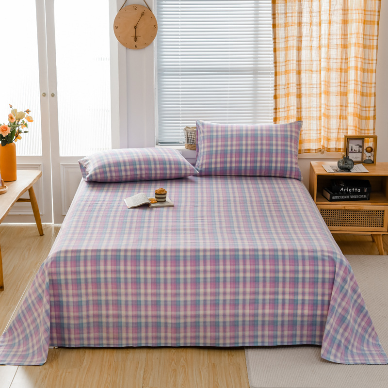 „Good 100“ grynos medvilnės paklodės be rašto, languotas, trijų dalių bendrabučio medvilninis pagalvės užvalkalų komplektas, A klasės, skalbta medvilnė motinai ir kūdikiui.