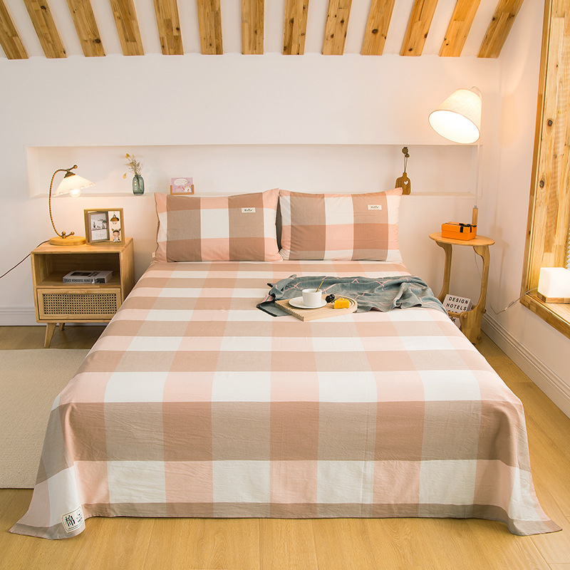 „Good 100“ grynos medvilnės paklodės be rašto, languotas, trijų dalių bendrabučio medvilninis pagalvės užvalkalų komplektas, A klasės, skalbta medvilnė motinai ir kūdikiui.