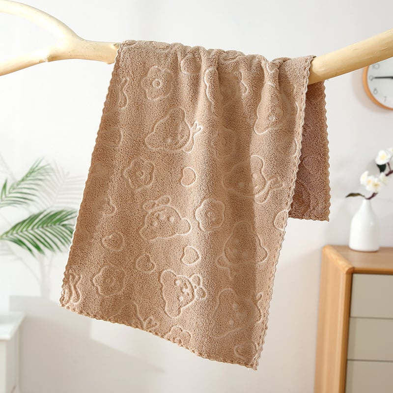 Prosop de față cu cap de urs în relief, prosop moale și absorbant pentru uz casnic, prosop de față pentru adulți, prosop din fleece coral, en-gros