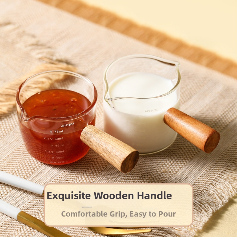 Чаша за екстракция на кафе, стъклена с кантар, дървена дръжка, мерителна чаша, чаша за еспресо за унция, малка чаша за мляко, изискана и висок клас