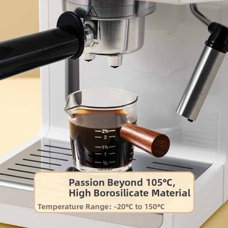 Чаша за екстракция на кафе, стъклена с кантар, дървена дръжка, мерителна чаша, чаша за еспресо за унция, малка чаша за мляко, изискана и висок клас