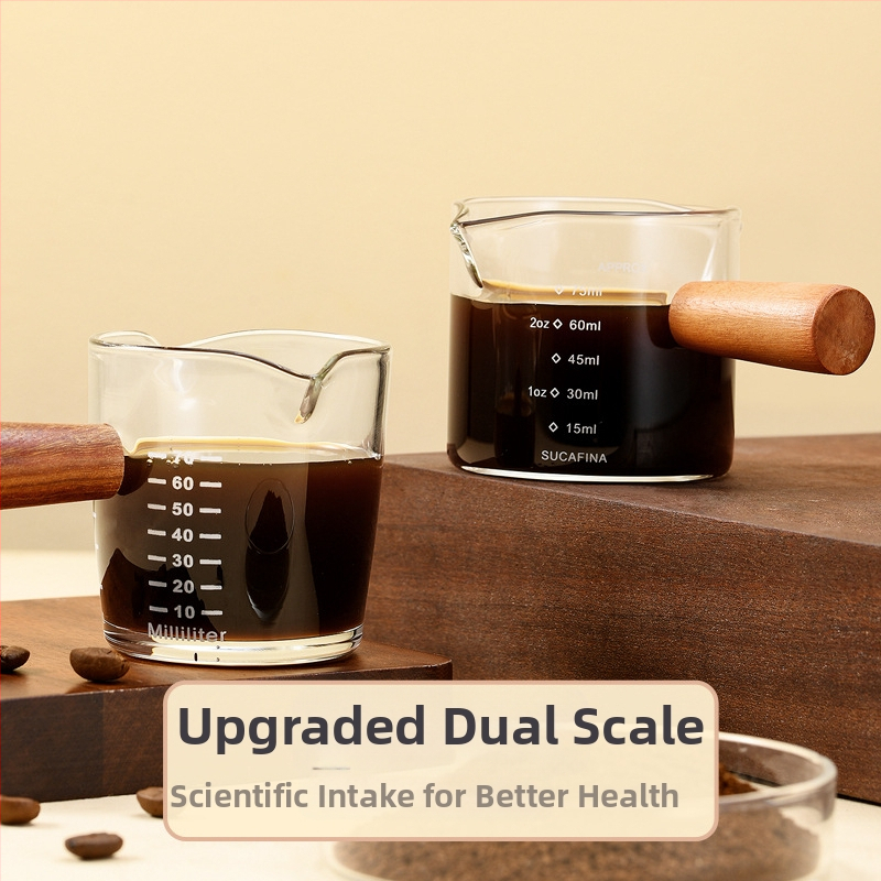 Чаша за екстракция на кафе, стъклена с кантар, дървена дръжка, мерителна чаша, чаша за еспресо за унция, малка чаша за мляко, изискана и висок клас