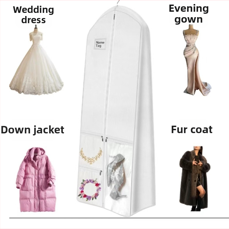 Piiriülene pulmakleidi ja ülikonna hoiukott tolmu- ja niiskuskindlast lausriidest koos käekoti hoiukoti seeliku tolmukattega