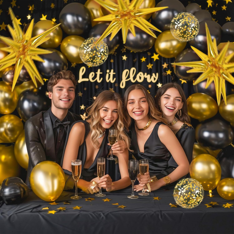 Гореща разпродажба на Amazon черно злато балон верижка костюм тема за деня на завършващия ден декорация експлозия звезда балон верижка костюм