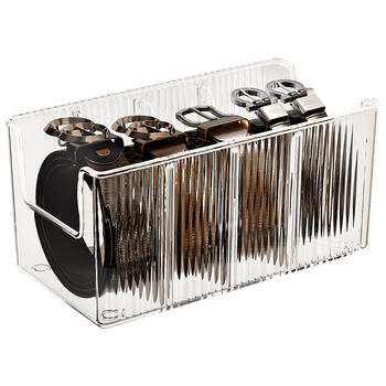 Vöö hoiukarbi artefakti majapidamise jagatud lipsude paigutuse vitriinlauale läbipaistev meeste vöö hoiukarp