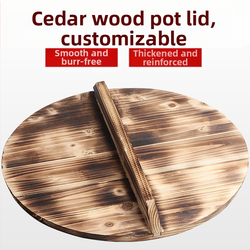 Hiina kuuse potikate ümmargune wokipotikate majapidamiseks vanamoodne paksendatud puidust veesilindri kate maapiirkonna täispuidust suure poti kate tasuta saatmine