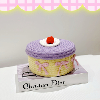 Κουτί αποθήκευσης γραφείου Ins Χειροποίητο καλάθι αποθήκευσης από βαμβακερό σχοινί με καπάκι για διάφορα είδη Καλάθι αποθήκευσης σπιτιού Υπνοδωμάτιο Παιδικό καλάθι