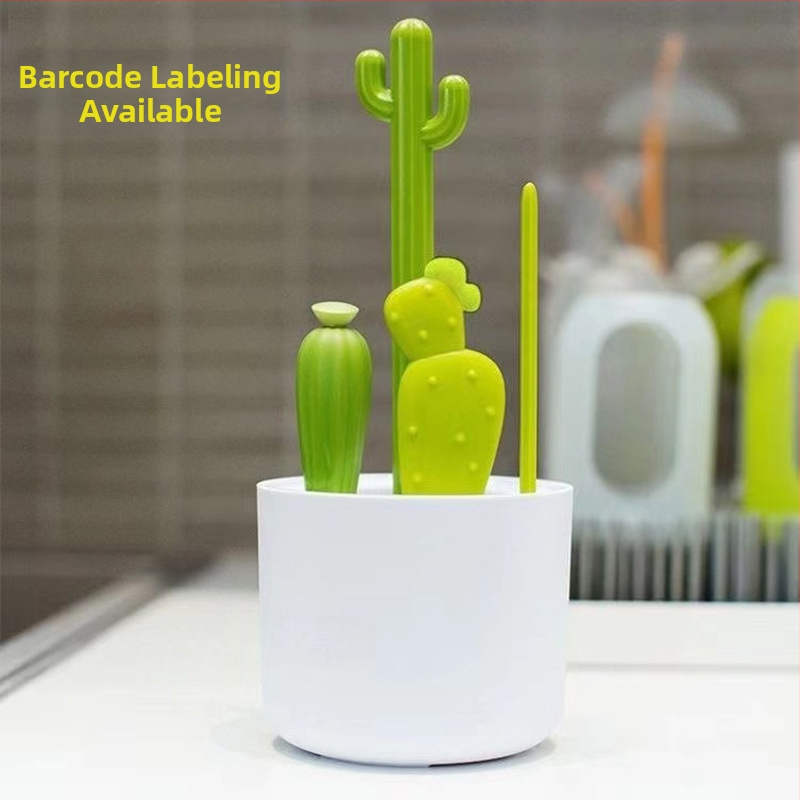 Четка за шишета Cactus, четка със сламка, комплект многофункционални четки за почистване, четка за бебешки биберони, четка за почистване с пълен ъгъл