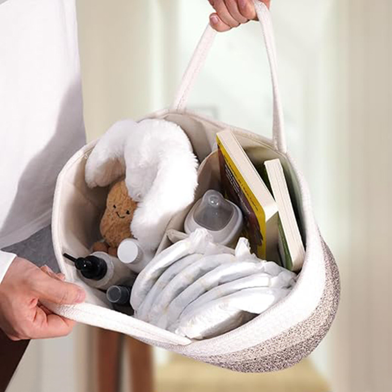 Geantă portabilă de depozitare a scutecelor pentru mame, din frânghie de bumbac, coș de depozitare pentru copii, geantă pliabilă portabilă pentru scutece
